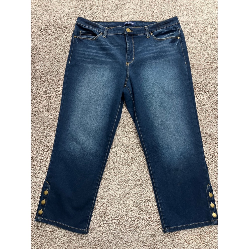 Bandolino Selene Womens 14 Dark Wash Stretch Crop Jeans Button Hem Capri
